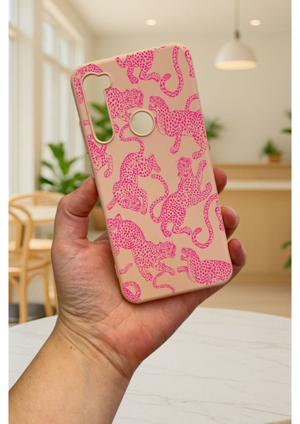 Xiaomi Redmi Note 8 Pembe Leopar Desenli Silikon Darbe Emici Klasik Korumalı Rubber Kılıf