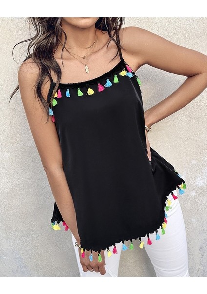 Kadın Ip Askılı Püskül Detaylı Sandy Bluz