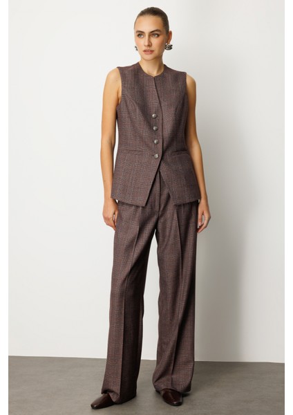 Kadın Ekoseli Fleto Cepli Yelek 5165 Bordo modelleri