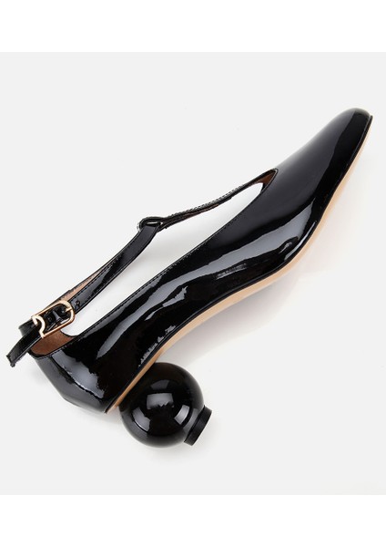 01AYH316630A100 KADIN Rugan Deri Siyah Blok Topuk Detaylı Topuklu Ayakkabı