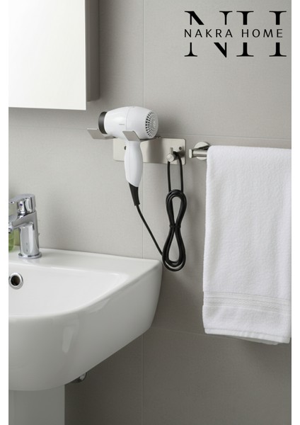 Paslanmaz Çelik Yapışkanlı Fön Makinesi Askılığı | Delmeden Montaj | Neme Dayanıklı fiyatları