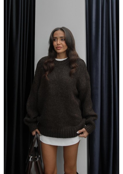 Kahverengi Kalın Örme Bisiklet Yaka Kazak modelleri