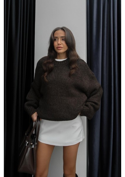 Kahverengi Kalın Örme Bisiklet Yaka Kazak fırsatları