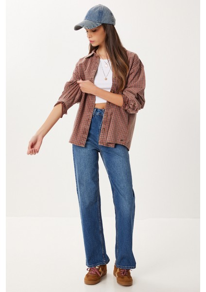 Düz Paça Yüksek Bel Jean P0297 LRI0015 Mavi fiyatları