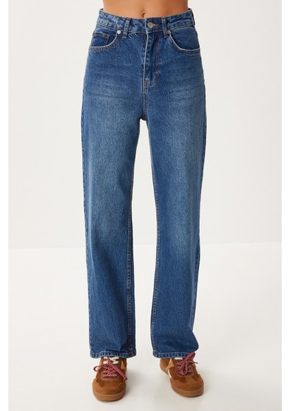 Düz Paça Yüksek Bel Jean P0297 LRI0015 Mavi modelleri