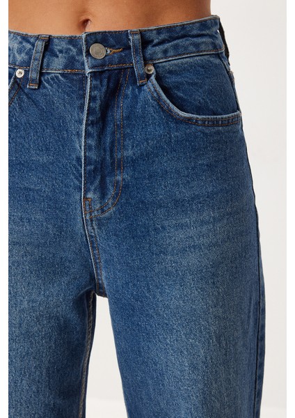 Düz Paça Yüksek Bel Jean P0297 LRI0015 Mavi fırsatları