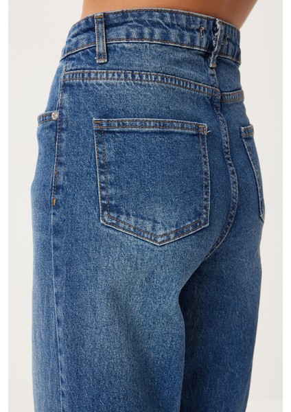 Düz Paça Yüksek Bel Jean P0297 LRI0015 Mavi indirimleri