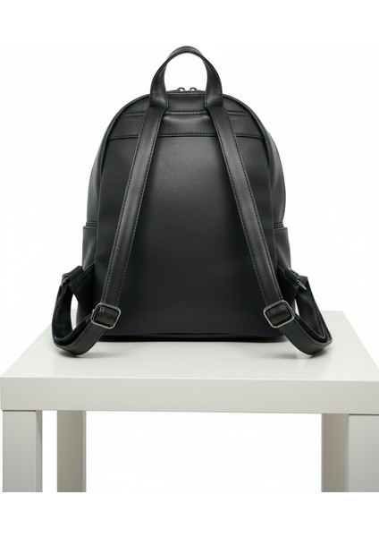 Çok Gözlü Yıkama Deri Siyah Kadın Sırt Çantası