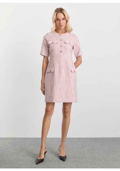 O Yaka Simli Pembe Standart Kadın Elbise 25KSL7700 fiyatları