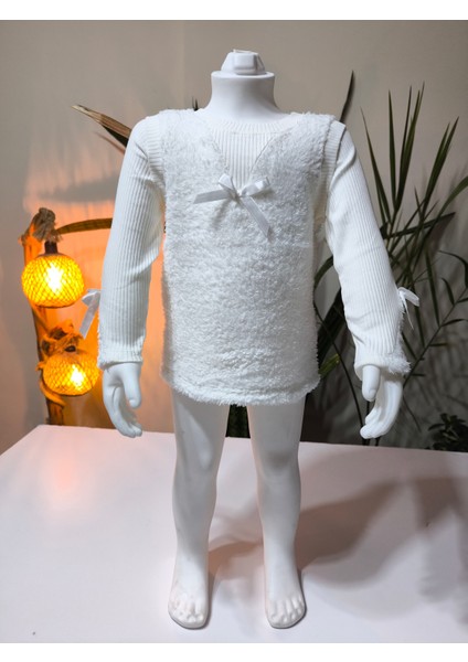 kışlık Fuzzy/peluş Gövdeli Fitilli Kollu Süveter Görünümlü Kız Çocuk Sweat Bluz fırsatları