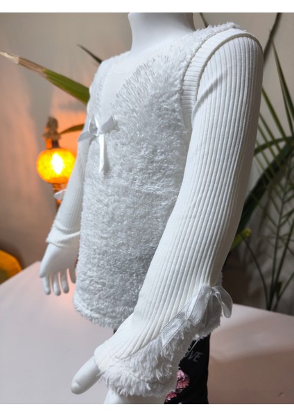 kışlık Fuzzy/peluş Gövdeli Fitilli Kollu Süveter Görünümlü Kız Çocuk Sweat Bluz