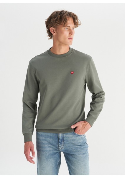 Bisiklet Yaka Haki Erkek Sweatshırt W2520255801 Haki Sweatshirt modelleri