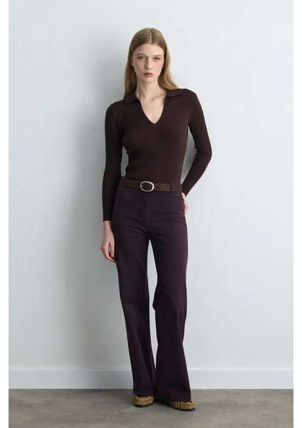 Anka Koleksiyonu Cepleri Nakışlı Kanvas Pantolon - Mürdüm modelleri