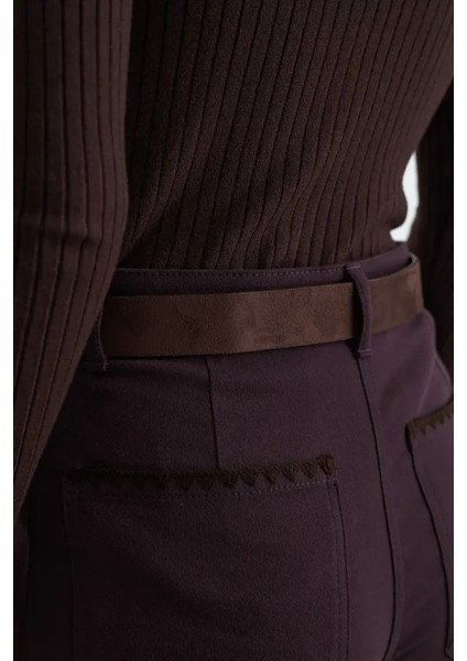 Anka Koleksiyonu Cepleri Nakışlı Kanvas Pantolon - Mürdüm indirimleri