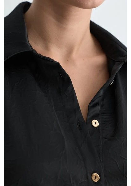 Krinkıl Saten Gömlek - Siyah fiyatları
