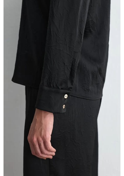 Krinkıl Saten Gömlek - Siyah fırsatları