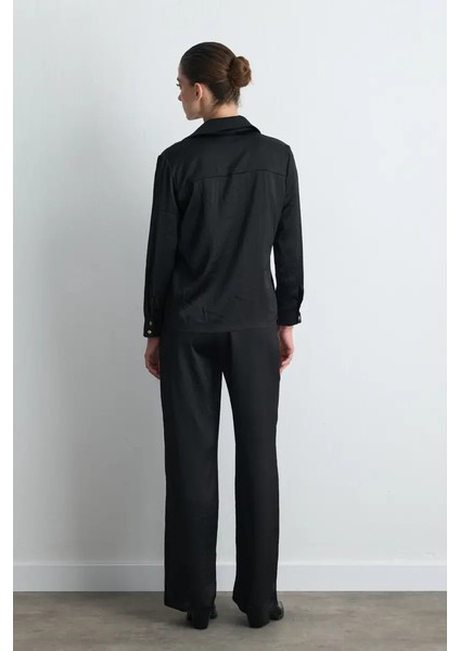 Krinkıl Saten Gömlek - Siyah indirimleri