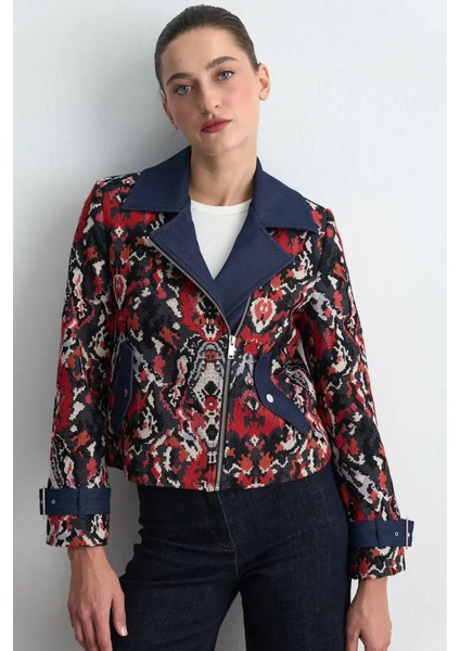 Jakar Desenli Fermuarlı Ceket - Kırmızı fiyatları