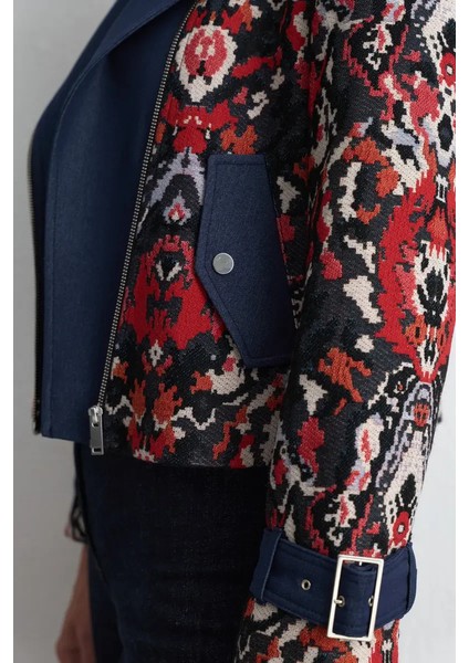 Jakar Desenli Fermuarlı Ceket - Kırmızı modelleri