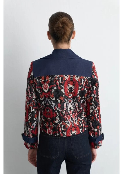 Jakar Desenli Fermuarlı Ceket - Kırmızı indirimleri