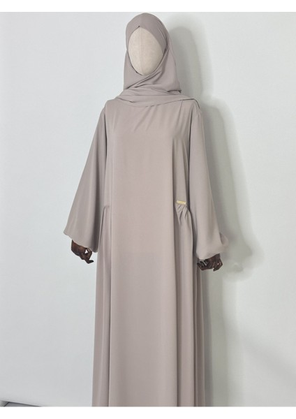 Yandan Robalı,tesettür Bol Elbise,hac ve Umre Için Uygundur Medine Ipegi Kumas Tas Rengi