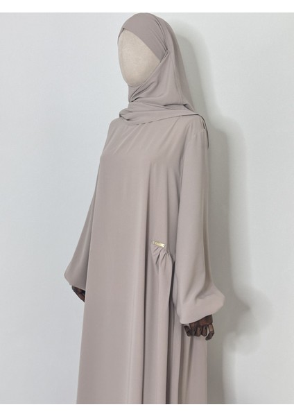 Yandan Robalı,tesettür Bol Elbise,hac ve Umre Için Uygundur Medine Ipegi Kumas Tas Rengi modelleri