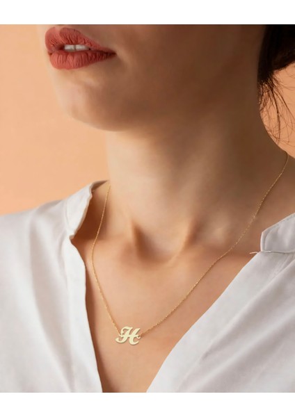 14 Ayar Altın Plakalı H Harfi Motifli Bayanlara Özel Altın Renkli Zincirli Hediyelik KOLYE-781