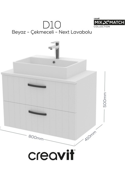 D10 80 cm Next Lavabo Dolabı Iki Çek. Beyaz Lake modelleri