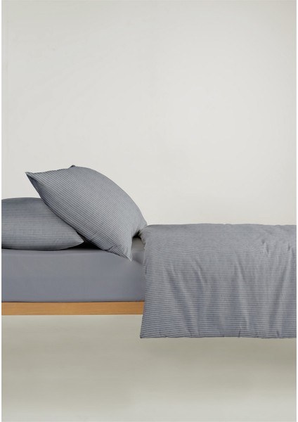 Line %100 Pamuk Ranforce Akay Lacivert Ipliği Boyalı Nevresim Takımı Tek Kişilik - 160X220 cm fırsatları