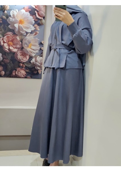 Kadın Tesettür Ikili Takım Etekli Ceketli Kuşaklı Eylül Takım fiyatları