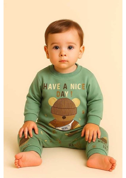 Yeşil Ayıcık 1-2-3 Yaş Çocuk Alt Üst Takım Pijama Takım modelleri