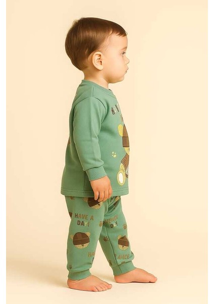 Yeşil Ayıcık 1-2-3 Yaş Çocuk Alt Üst Takım Pijama Takım fırsatları