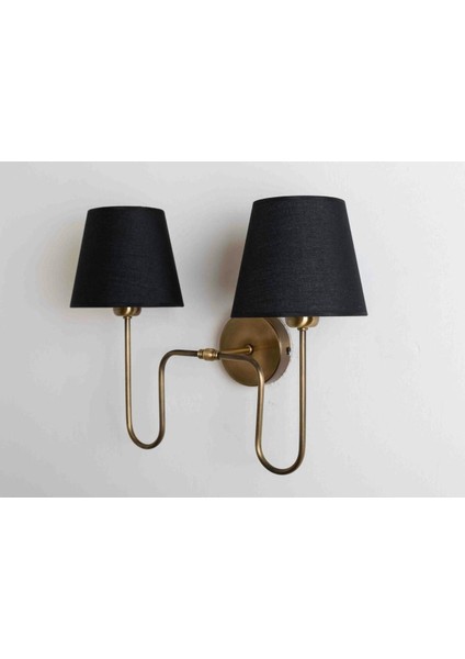 Eskitme Kaplama Yerli Üretim Ikili Duvar Lambalı Kumaş Başlıklı Otel & Ev Aydınlatma Aplik