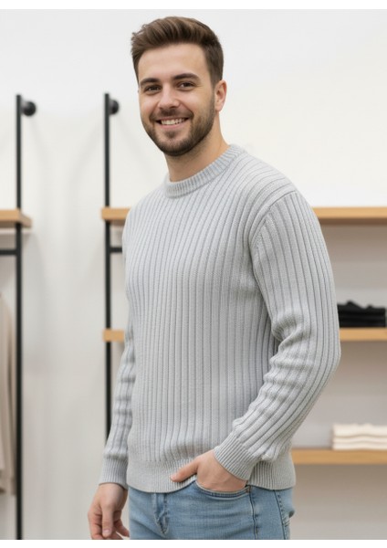 Gri Standart Fit Bisiklet Yaka Triko Kazak fiyatları