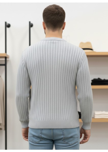 Gri Standart Fit Bisiklet Yaka Triko Kazak modelleri