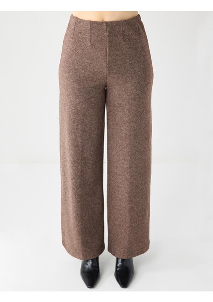Kahve Melanj Rahat Kesim Yumuşak Dokulu Bol Paça Örme Pantolon fırsatları