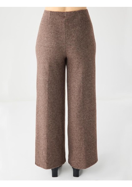 Kahve Melanj Rahat Kesim Yumuşak Dokulu Bol Paça Örme Pantolon indirimleri