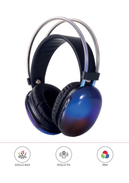 Kablosuz Rgb Işıklı Kulak Üstü Bluetooth Kulaklık