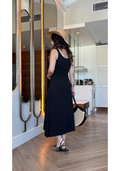 Kadın Askılı Yuvarlak Yakalı Viskon Elbise modelleri