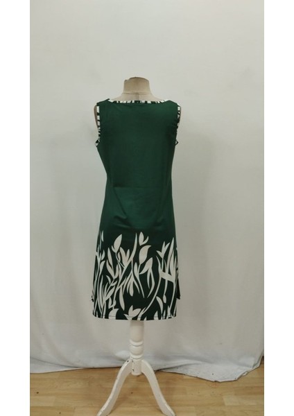 Kadın Askılı Yuvarlak Yakalı Yaprak Desenli Dalgıç Elbise