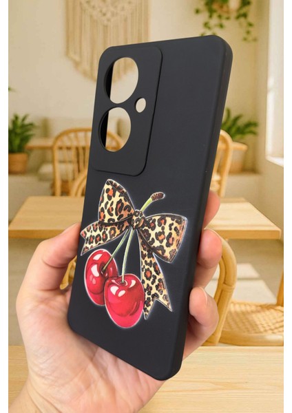 Oppo Reno 11F Uyumlu Kiraz Leopar Fiyonk Desenli Silikon Darbe Emici Rubber Kılıf modelleri