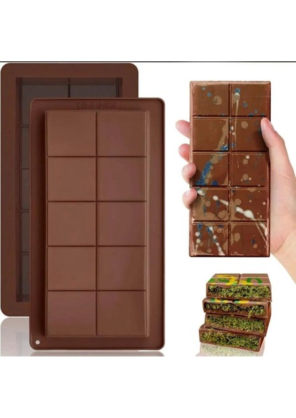 Meşhur Dubai Çikolatası Kalıbı Silikon - Büyük Tablet Çikolata Mum Kek Kalıbı Pasta Kalıb
