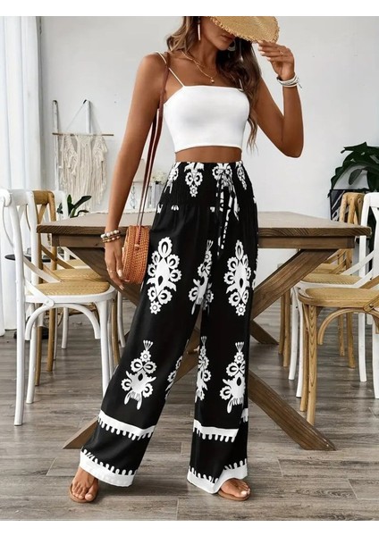 Kadın Yüksek Bel Büzgülü Etnik Desen Baskılı Süprem Pantolon fırsatları