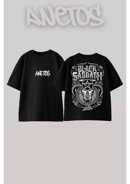 Black Sabbath 17 Tasarım Sırt Baskılı Pamuk Siyah Oversize T-Shirt