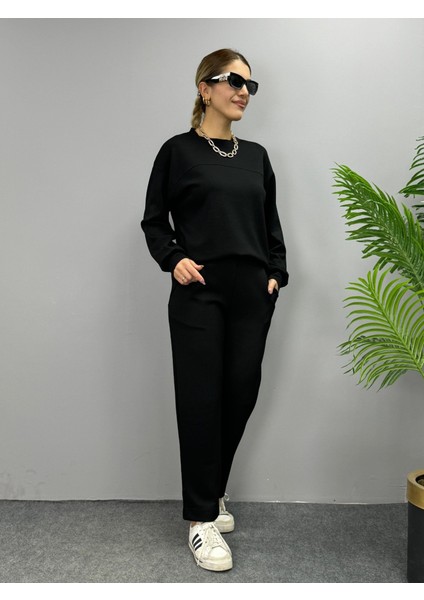 Kadın Uzun Kollu Bisiklet Yaka Viskon Iki Iplik Bluz ve Pantolon Ikili Takım indirimleri