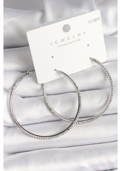 Pirinç Gümüş Renk Zirkon Taşlı Halka Model Kadın Küpe - TJ-BKP10016