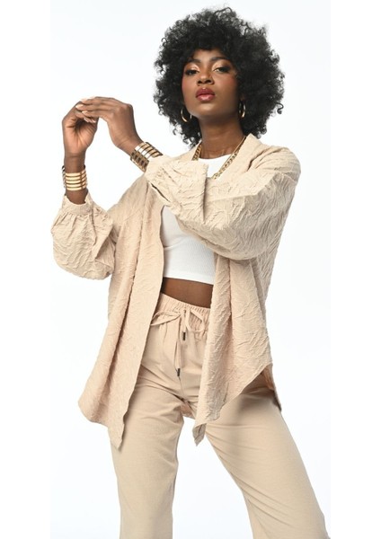 Kadın Kabartma Desenli Oversıze Kalıp Kimono Kaftan