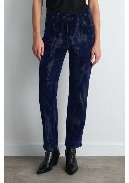 Anka Koleksiyonu Flok Kadife Boru Paça Pantolon - Lacivert fiyatları