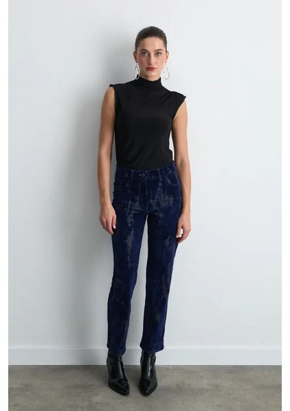 Anka Koleksiyonu Flok Kadife Boru Paça Pantolon - Lacivert modelleri