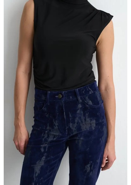 Anka Koleksiyonu Flok Kadife Boru Paça Pantolon - Lacivert indirimleri